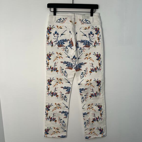 Maje Embroidered Floral Straight Leg Denim Jeans White Blue Size 36 Boho Retro - Picture 5 of 15